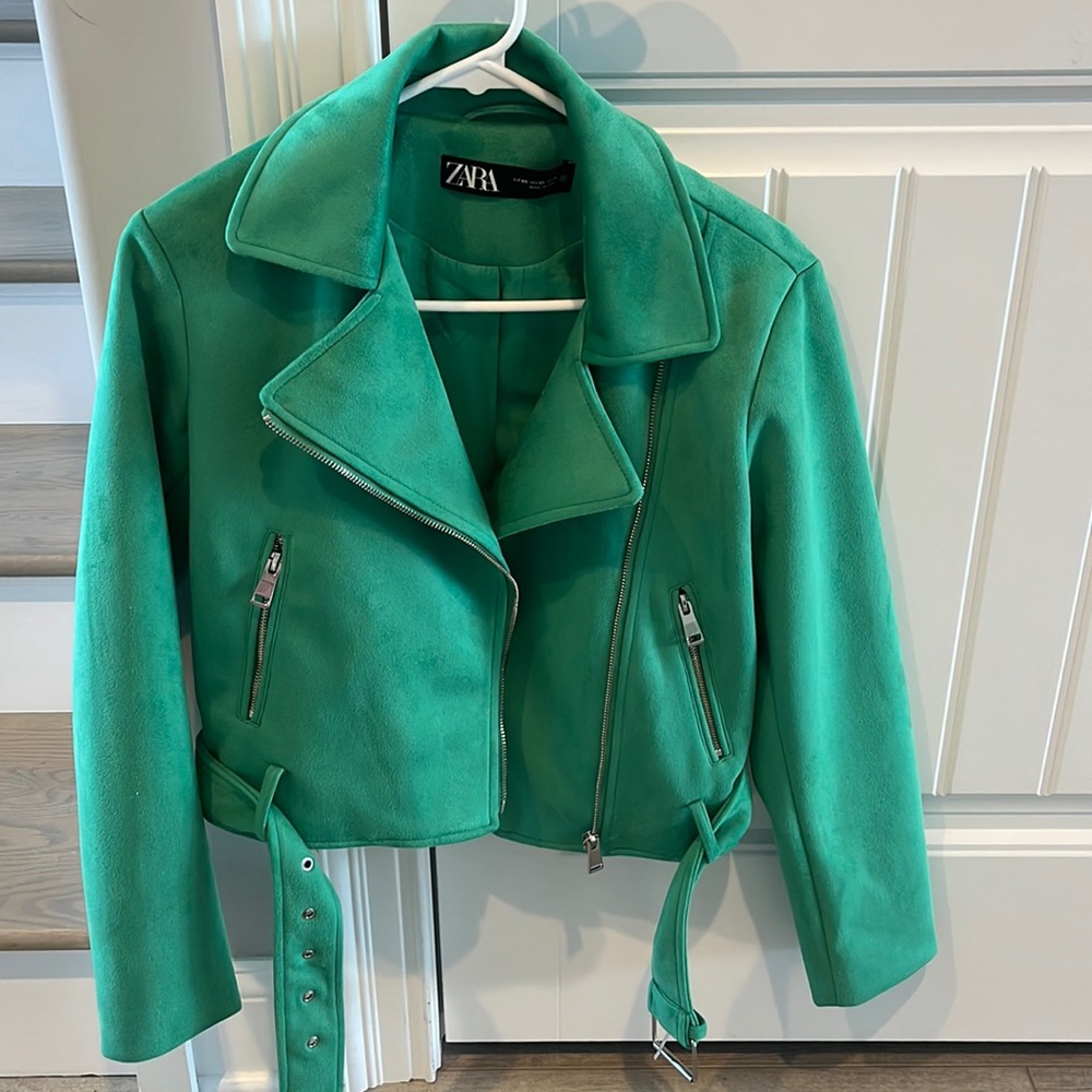 ZARA Women’s Faux Suede Green Jacket